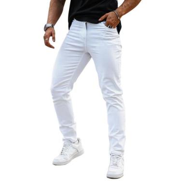 Imagem de Calça jeans Heyfanee Slim-Fit elástica para homens branca 36x30