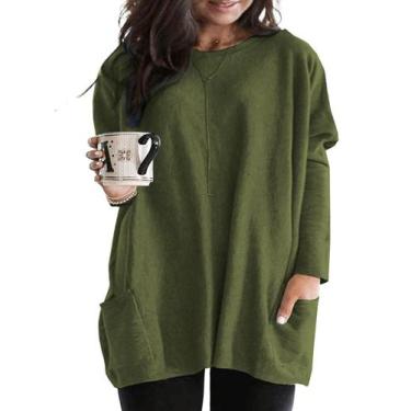 Imagem de Túnica feminina Eytino plus size de manga comprida verde 3X