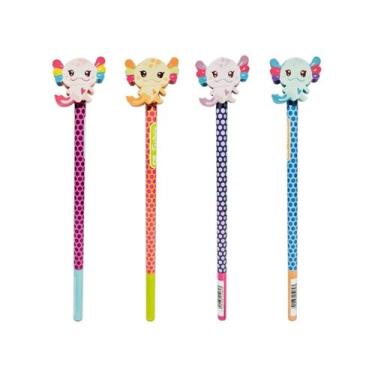 Imagem de Kit com 4 Lápis HB CiS Fantasia com Borracha Axolote Fofo Cor Conjunto