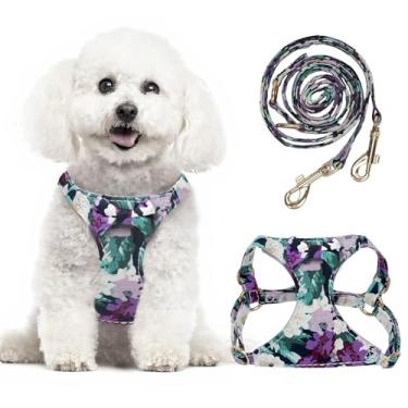 Imagem de Peitoral para cães pequenos e médios, sem puxar, conjunto de coleira e coleira para filhotes, peitoral ajustável para cães com gravata borboleta fofa para caminhada, corrida, treinamento, tamanho M