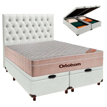 Imagem de Cama Box Bau + Colchão Queen Ortobom Molas Ensacadas Airtech + Cabeceira Estofada