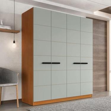 Imagem de Roupeiro de 4 Portas e 4 Gavetas Lisboa Freijó e Verde Oliva Politorno