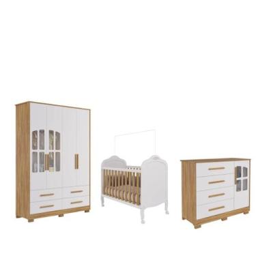 Imagem de Quarto Completo Bebê Moveis Peroba Provençal Charlo Elo MDF, Branco Am