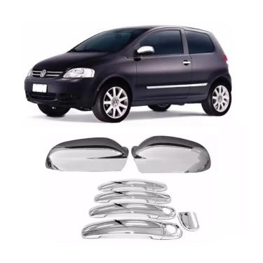 Imagem de Kit Aplique Cromado Maçaneta Retrovisor Volkswagen Fox Crossfox 2003 à 2009