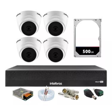 Imagem de Kit Cftv 4 Câmeras Segurança Dome 1220 Full hd com Audio Microfone Dvr Mhdx 1004c Intelbras 500gb