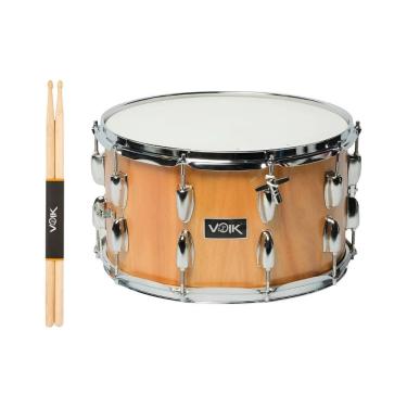 Imagem de Caixa Bateria Voik 14x8 Madeira CB14 Wood Tone + Baquetas 7A