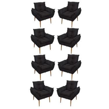 Imagem de Kit 08 Poltronas Opala Decorativas Sala de Estar Suede Cor:preto