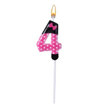 Imagem de Velas de aniversário rosa e preto para meninas, vela de rato desenhos animados velas números ornamentos bolos decoração Cupcakes decorações de aniversário temática rato rosa artigos festas (Número 4)