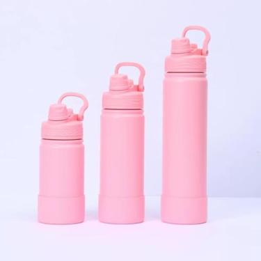 Imagem de Garrafa Térmica Esportiva Inox 400ML 600ML 800ML com Canudo e Base de Silicone Antiderrapante(Rosa,400ML)