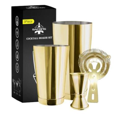Imagem de safring Conjunto de Coqueteleira Boston, Latas de Coqueteleira Boston Pesadas, Kit de Barman com Coqueteleira de 18 Oz e 28 Oz, Coador Hawthorne, Medidor Duplo - Dourado