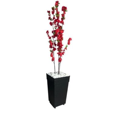 Imagem de Planta Artificial Grande, Planta Artificial Cerejeira Rosa com Vaso de Rattan Decorativo, Natural e Realista(Cerejeira Vermelha vaso Preto)
