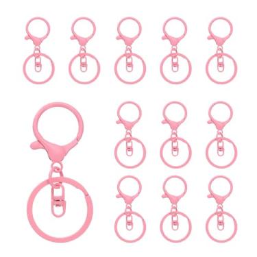 Imagem de Chaveiro com fecho de garra de lagosta, 12 peças de gancho de garra de lagosta com clipe giratório e anel de chaveiro dividido plano para acessórios de chaveiro de artesanato faça você mesmo, rosa