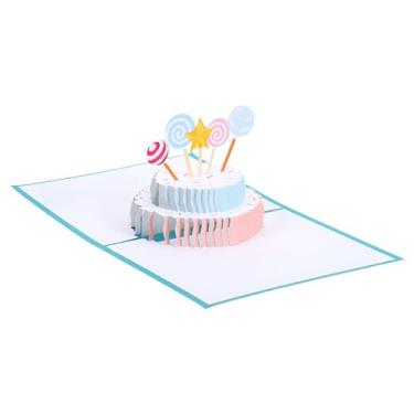 Imagem de Cartão de aniversário, bolo pop-up cartão de presente de aniversário engraçado feliz aniversário 3D pirulito doce com envelope para mulheres presente melhor amiga, azul