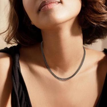 Imagem de Colar masculino cubano de aço inoxidável, corrente de elos grossos, colar delicado banhado a ouro/prata/preto joia, 22inch, Aço inoxidável, Sem Pedra Preciosa