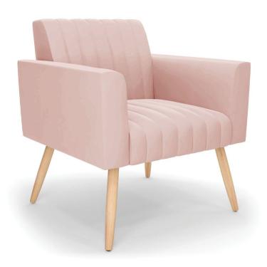Imagem de Poltrona Viena Gomada Veludo Pés Palito Natural - D'rossi Cor Rose