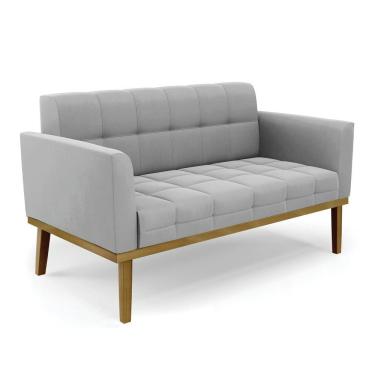 Imagem de Sofá Namoradeira 2 Lugares Base De Madeira Castanho Elisa Suede Cinza D03 - Drossi