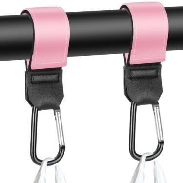 Imagem de Alças de carrinho de bebê, bolsas de fraldas para mamãe, carrinho de compras universal, carteira, mochila – 2 pacotes (rosa)