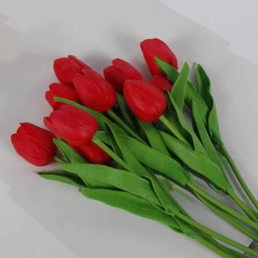 Imagem de Flores artificiais buquê de tulipas PE flores falsas decoração de jardim para casamento ao ar livre, casa, jardim, buquê, vaso de plantas (roxo)