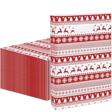 Imagem de Cholemy 100 unidades de sacos de plástico de Natal a granel, 23 x 30,5 cm, sacolas de presente de mercadorias de Natal com alças para lembrancinhas de festa de carnaval (veado e flocos de neve)