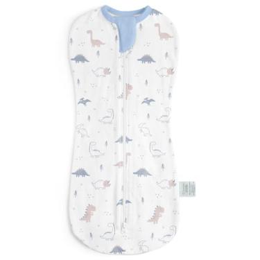 Imagem de SANDJEST Enfaixado para bebês de 0 a 2 meses, saco de dormir de algodão com zíper, cobertores vestíveis para meninos recém-nascidos (dinossauro, pacote com 1)