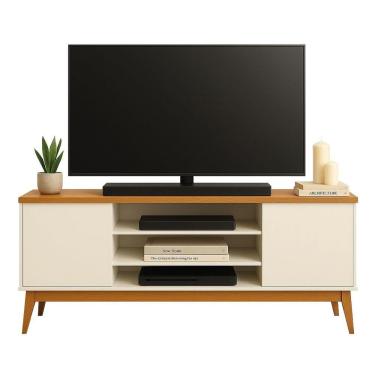 Imagem de Rack Bancada Para Tv Até 60 Polegadas 1,60m 2 Portas 3 Nichos Titan Off White / Madeirado Edn Off White / Madeirado