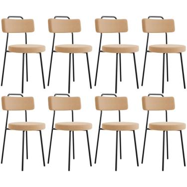 Imagem de Kit 08 Cadeiras Decorativas Estofada Para Sala De Jantar Barcelona L02 Bouclê Mostarda - Lyam Decor