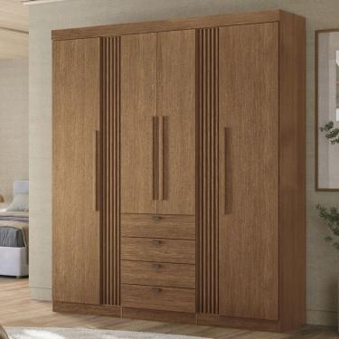Imagem de Guarda-Roupa Casal Hudson 4 Portas 4 Gavetas Ripado Jatoba - Pnr Móveis