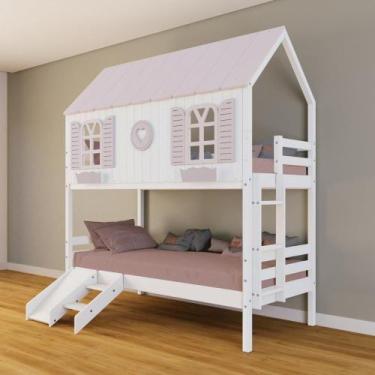 Imagem de Beliche Casinha Bela Com Coração Kit Escada/escorregador - Madeira Mac