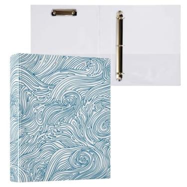 Imagem de Vuiyean Fichário ondulado com linha de 3 cm com prancheta e bolsos, fichários de capa dura pesada azul e branco, 3 anéis, pasta de arquivo grande para material escolar de escritório - Comporta 200