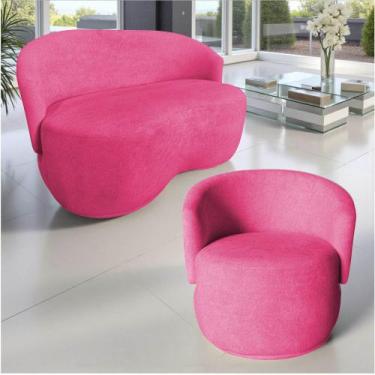 Imagem de Kit Namoradeira + Poltrona Decorativa Beatriz Orgânica Couro Rosa Pink