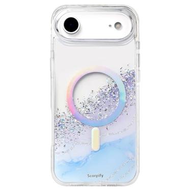 Imagem de SCORPIFY Capa para iPhone 17 Air [compatível com MagSafe] com Gleam Arctic Aurora, linda capa magnética transparente para celular para mulheres e meninas, azul iridescente com flocos de glitter
