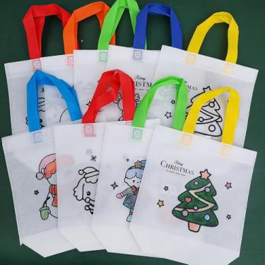 Imagem de 5 peças Bolsa de presente de Natal DIY para colorir padrão de desenho animado Graffiti Candy Cookie Bolsa de presente estilo aleatório 37 * 22 cm