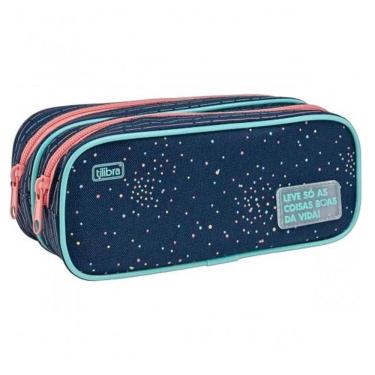 Imagem de Estojo Escolar Infantil Duplo Académie Dots Azul - Tilibra