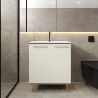 Imagem de Balcão Para Banheiro Com Pia E 2 Portas Areia Bertolini Areia/carvalho