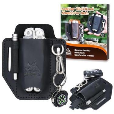 Imagem de Flyhomes – Bainha multiferramentas de couro genuíno | Organizador de cinto costurado à mão para Leatherman Surge | Comporta kit de brocas e extensor | Bolsa de ferramentas EDC (preto) grande