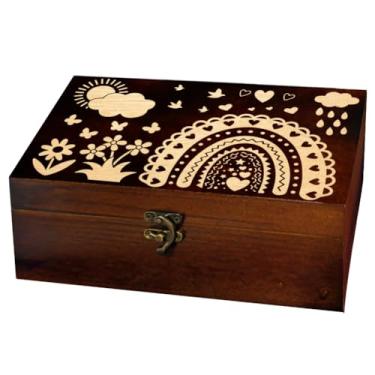 Imagem de arricraft 1 caixa de armazenamento de lembranças, arco-íris, flor, sol, nuvens, pingos de chuva, padrão, retangular, pinheiro, tarô, caixa de cartão para armazenamento de joias de aniversário 24 x 14