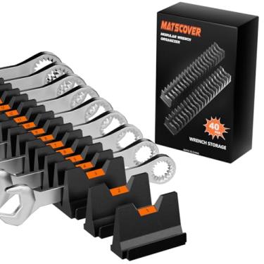 Imagem de Porta-chaves organizadoras modulares de 40 peças – Organizadores de ferramentas para armazenamento de gaveta de ferramentas, conjunto de armazenamento de chaves com etiqueta métrica e SAE, presente de