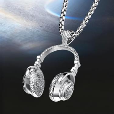Imagem de Colar com pingente de fone de ouvido masculino hip hop punk música joia de aço inoxidável com pingente de fone de ouvido, One Size, Aço inoxidável, Sem Pedra Preciosa