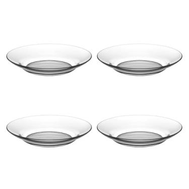 Imagem de Conjunto de 4 Pratos Fundos em Vidro, Transparente, 22cm de Diâmetro, Design Clássico para Servir Sopa e Refeições