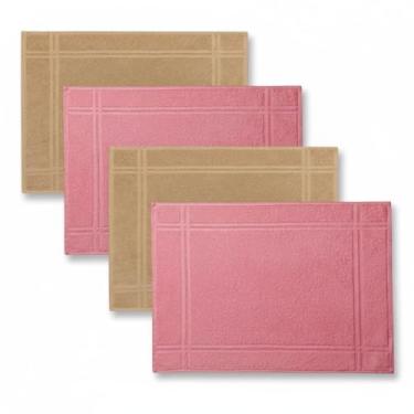 Imagem de Tapetes de Banheiro Karsten, 100% Algodão Premium, Kit 4 Peças, Moderno, Retangular, 45x65cm - Rosa com Marrom