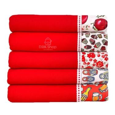 Imagem de Kit 10 Pano De Prato Pé Galinha Barrado Tricoline 3 Variação Cozinha L