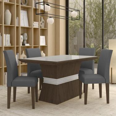 Imagem de Mesa Com 4 Cadeiras 1,36 Versalhes Imbuia/off/cinza - Móveis Arapongas