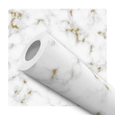 Imagem de Papel de Parede Adesivo Mármore Branco Gold Marmorizado Cozinha Banhei