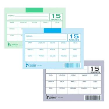 Imagem de Cartela de Rifa com 15 Nomes, Tamoio, Pacote com 50 Cartelas