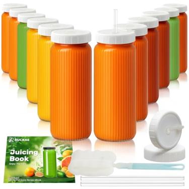 Imagem de Ruckae Garrafas de suco de 473 ml, garrafas de vidro caneladas, sucos com tampas, tampas e canudos, garrafa de água, copos de vidro para sucos, vitaminas, kombucha (8)
