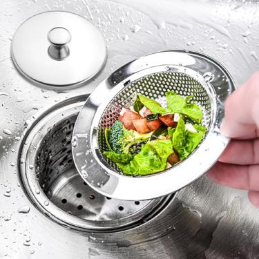 Imagem de Coador de pia de aço inoxidável com tampa, coletor de ralo de cesta de orifício largo para pia de cozinha, capa removível, filtro antientupimento