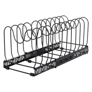 Imagem de GLOGLOW Rack Organizador de Tampa de Pote Ajustável para Armário de Cozinha Suporte de Panela de Ferro Resistente Com 14 Divisórias Expansíveis Bandejas de Cozimento Solução de (Preta)