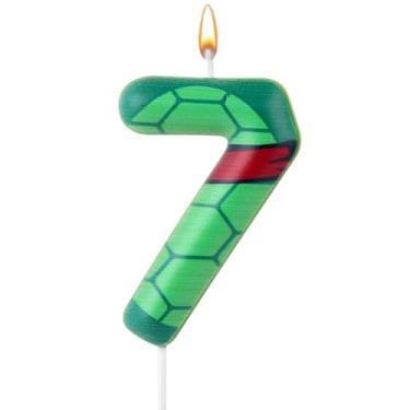 Imagem de Vela de aniversário com concha de tartaruga, desenho animado com número de aniversário, tartaruga verde, topo de bolo de aniversário para decoração de aniversário (número 7)