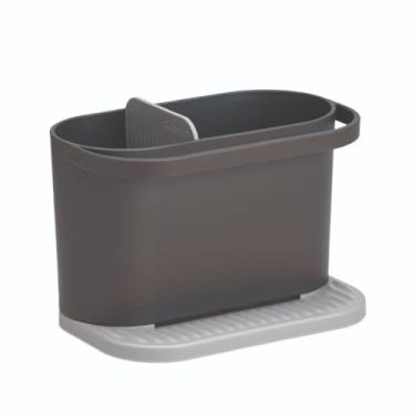 Imagem de ReBorn Organizador de pia reciclado, organizador de pia de cozinha, dois compartimentos principais, trilho de pano de prato integrado, base canelada e inclinada para drenagem, feito no Reino Unido