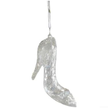 Imagem de Conjunto de enfeites de pingente de acrílico de Natal com figuras transparentes de estrela, anjo, arco e dança para decoração elegante de árvore de férias, cor prata, vários tamanhos de 8 a 14,5 cm